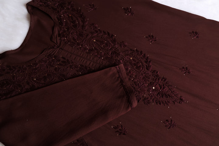 Chocolate Brown 2 piece Rayon Mukaish set