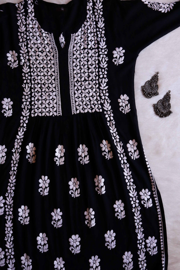 Ayesha Black Nyra Cut Rayon Kurta