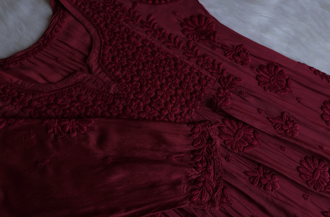 Hoor Maroon 10D Pure Muslin Kurta Set