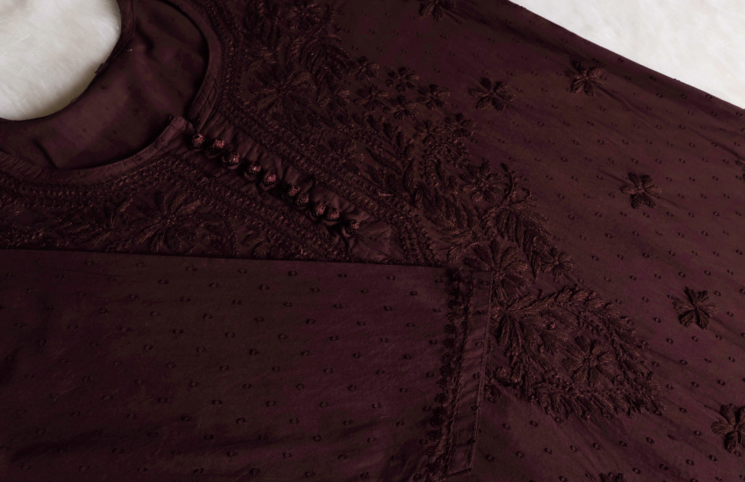 Nazakat Chocolate Brown 3 Piece Cotton Kurta set