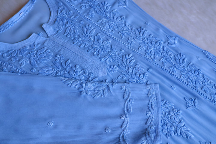 Mahnoor Ice Blue Viscose Georgette Kurta