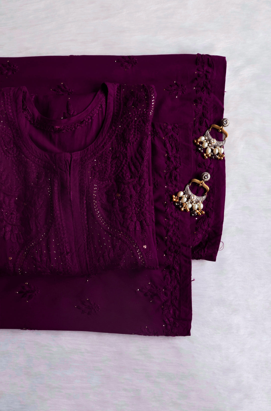 Naida Deep Plum 2 piece Rayon Mukaish set