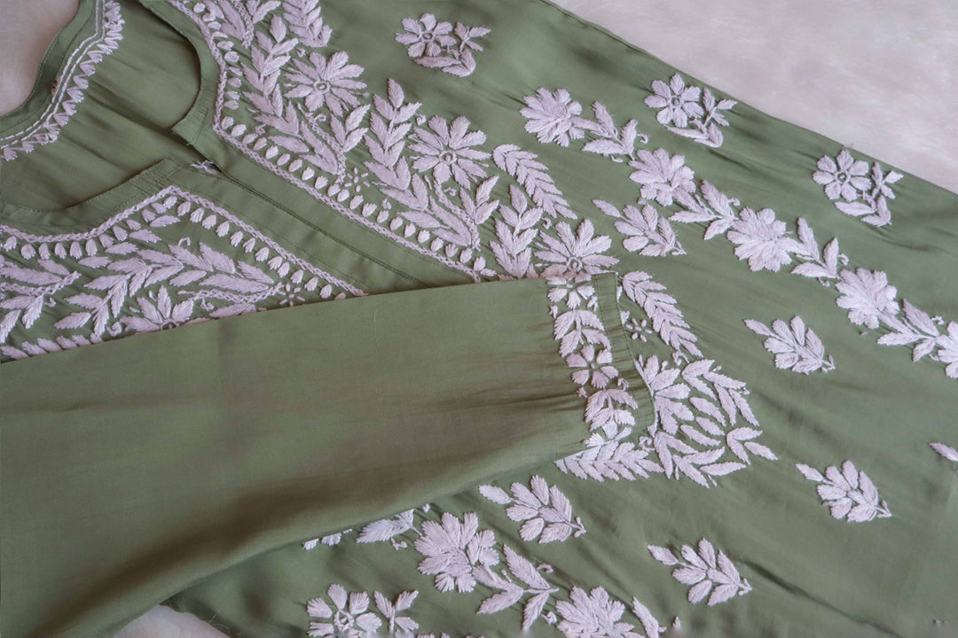 Saman Green & White Muslin Kurta