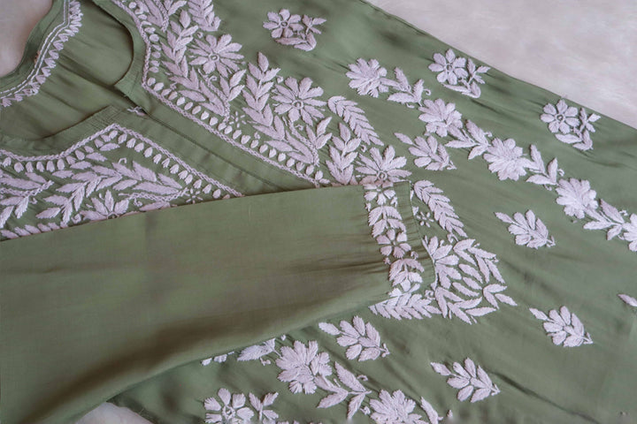 Saman Green & White Muslin Kurta