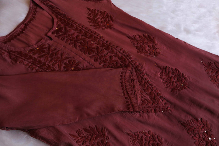 Jannat Chocolate Brown Chanderi Mukaish Kurta