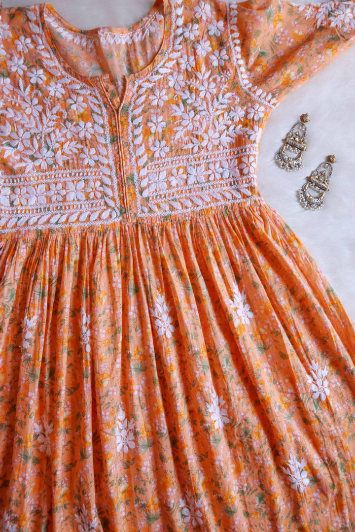 Gul Saffron Floral Mulmul Dress