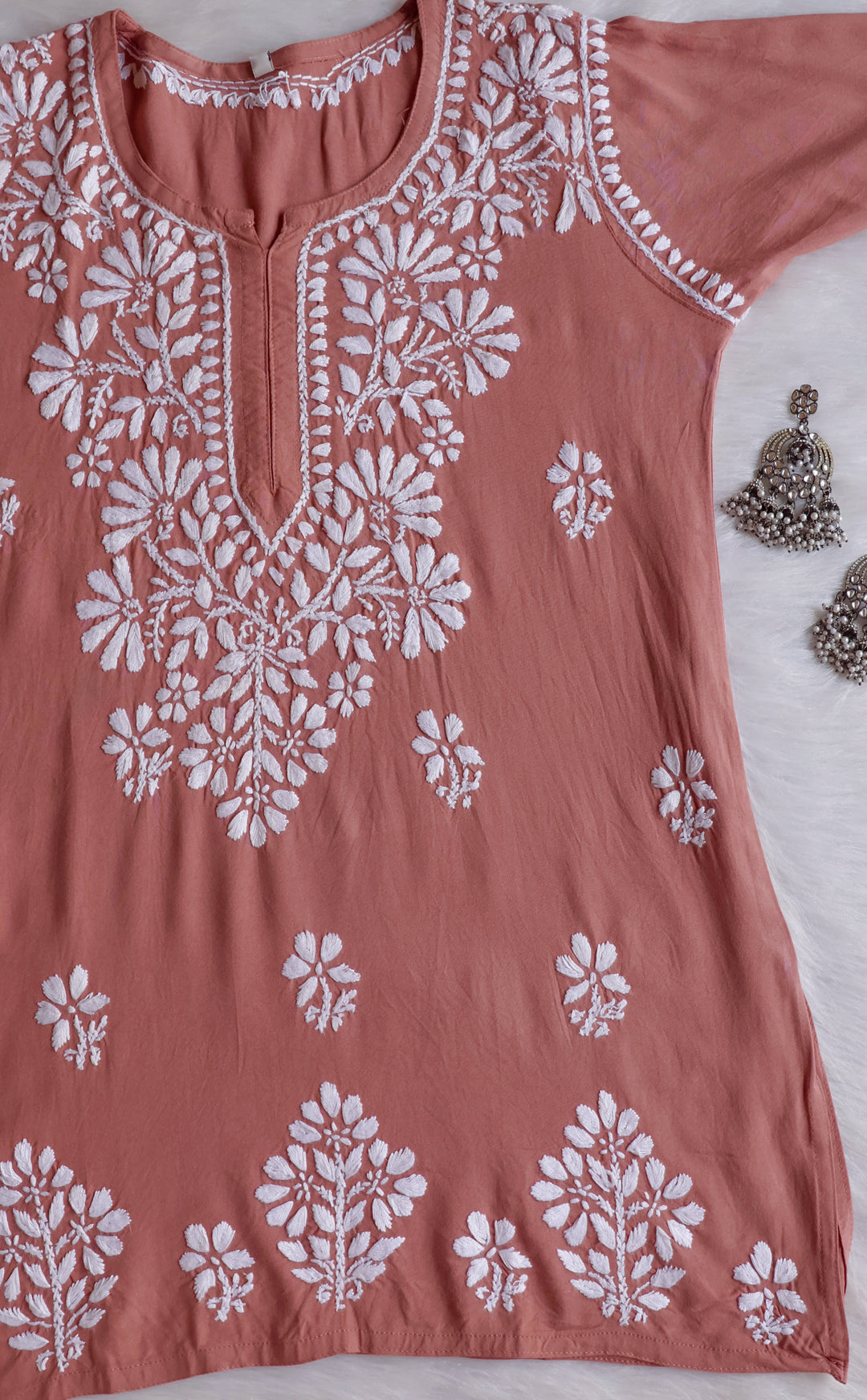 Aayat Brown Short Rayon Kurta - Noor Chikankari