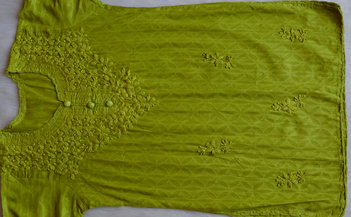 Zaina Green Short Jacquard Cotton kurta