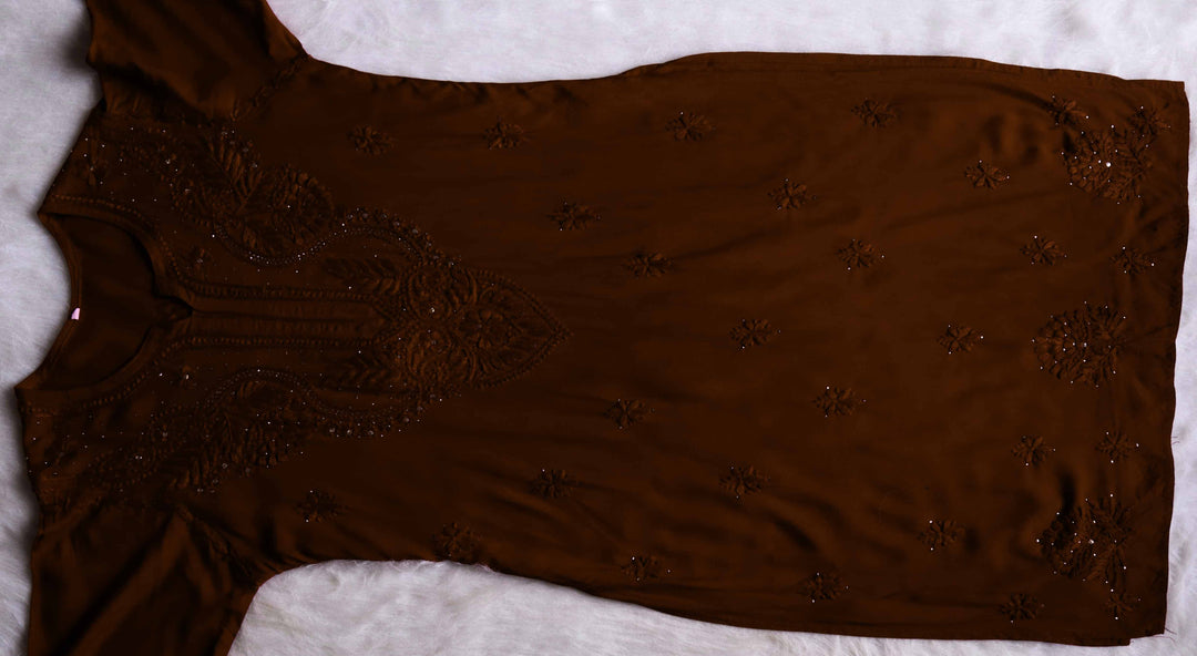 Naida Chocolate Brown Rayon mukaish Long Kurta