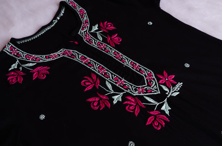Gul Kashmiri Black & Deep Pink Modal Kurta Set