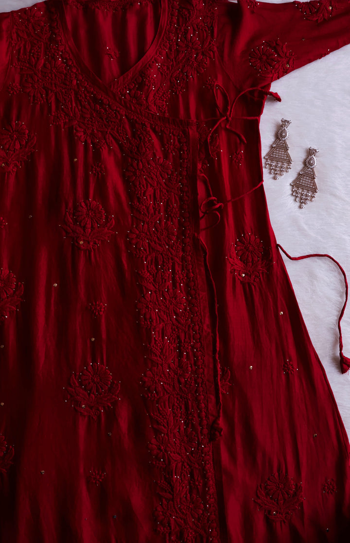 Noor Maroon Pure Chanderi Silk Angarakha