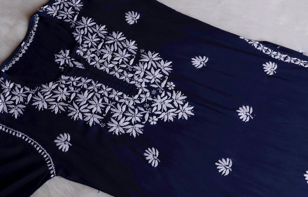 Haala Navy Blue Long Rayon Kurta