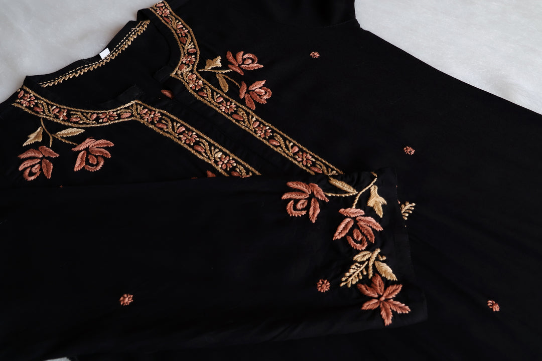Gul Kashmiri Black & Rose Brown Modal Kurta Set