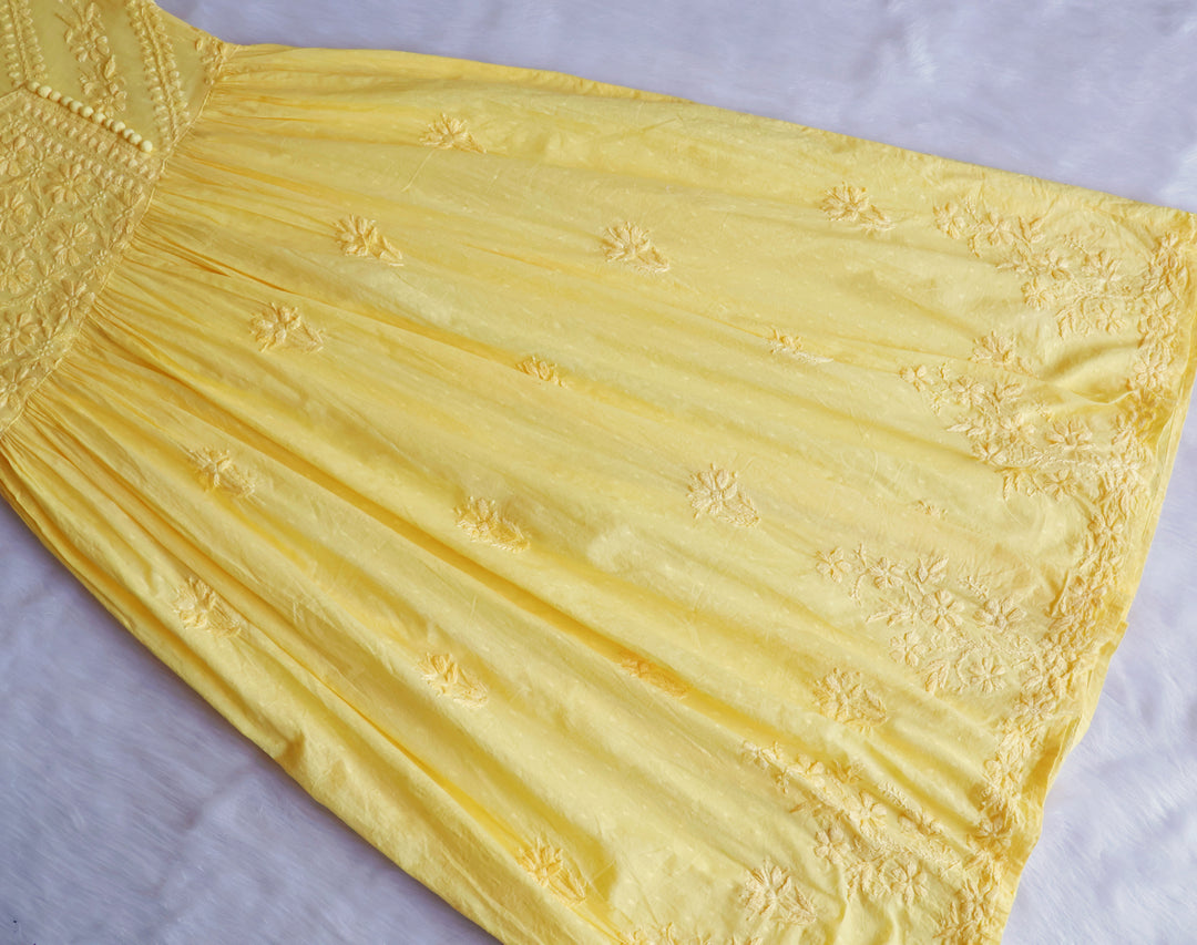 Nazakat Yellow Pure Cotton Angarakha Dress