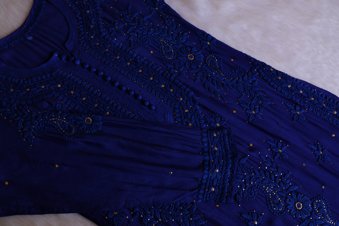 Iqra Royal Blue Pure Muslin Kurta