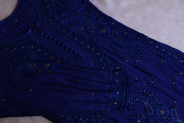 Iqra Royal Blue Pure Muslin Kurta