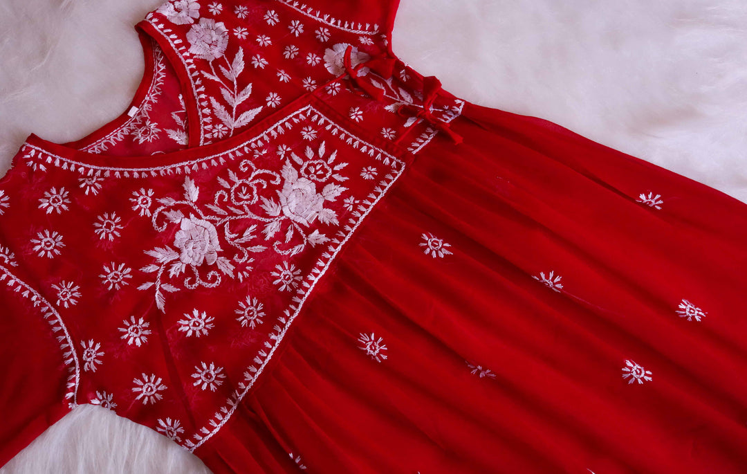 Mishka Red Long Georgette Angarakha