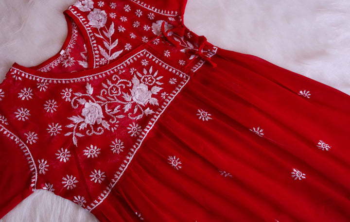Mishka Red Long Georgette Angarakha