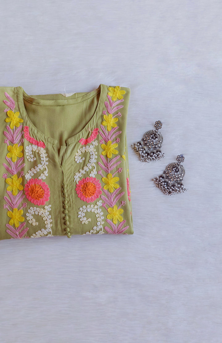 Anah Sage Green Ombre Long Rayon Kurta