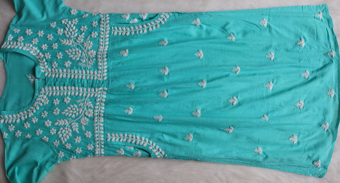 Safaa Mint Green & White Linen Kurta