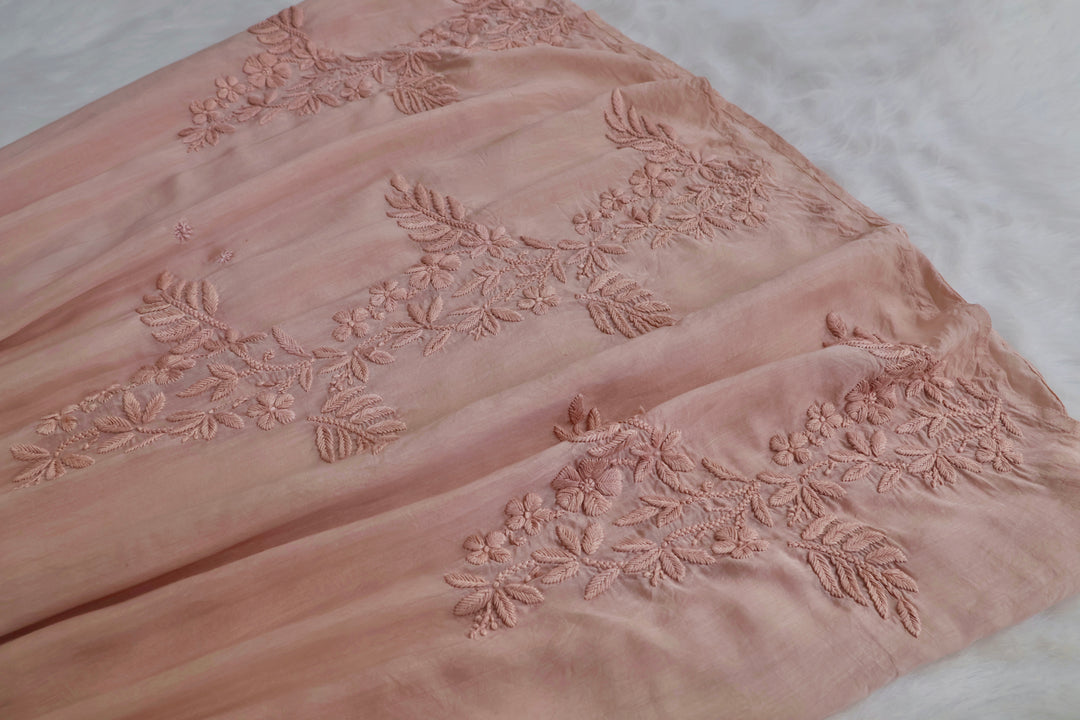 Aafiyat Pure Muslin Beige Chikankari Fit and Flare dress