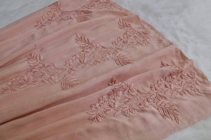 Aafiyat Pure Muslin Beige Chikankari Fit and Flare dress