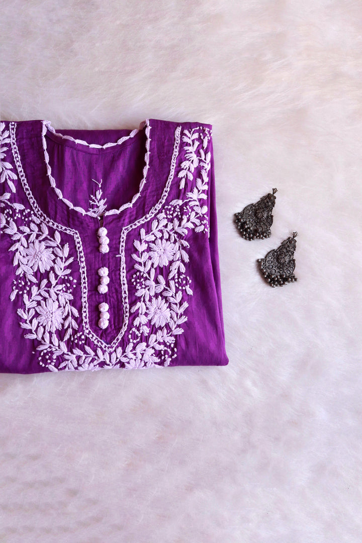 Gul Purple Long Jacquard Cotton kurta