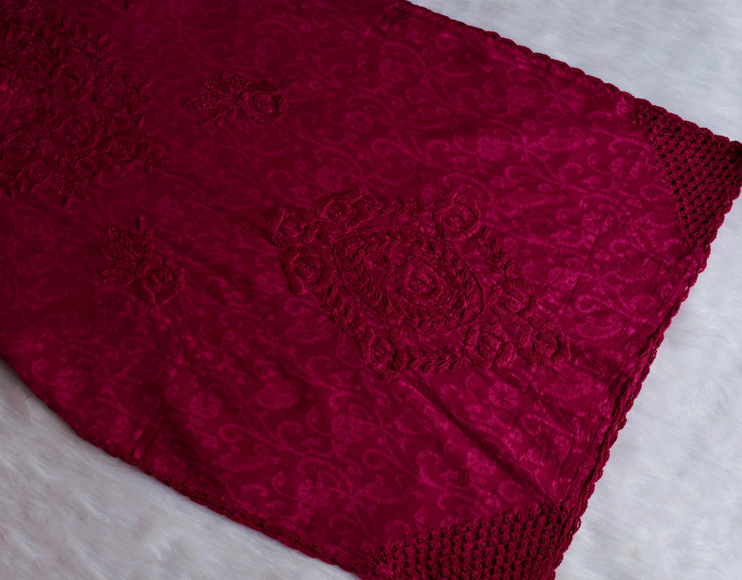 Maroon Long Jacquard Lace Cotton kurta