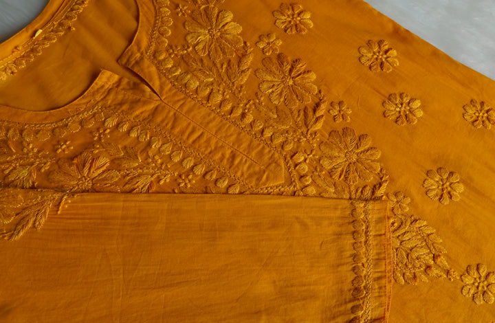 Nazakat Mustard Cotton short kurta