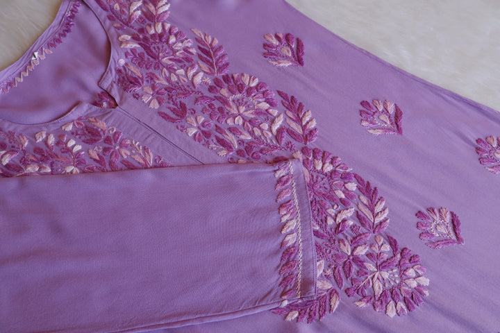 Nuresa Lavender Ombre Thread Long Rayon Kurta
