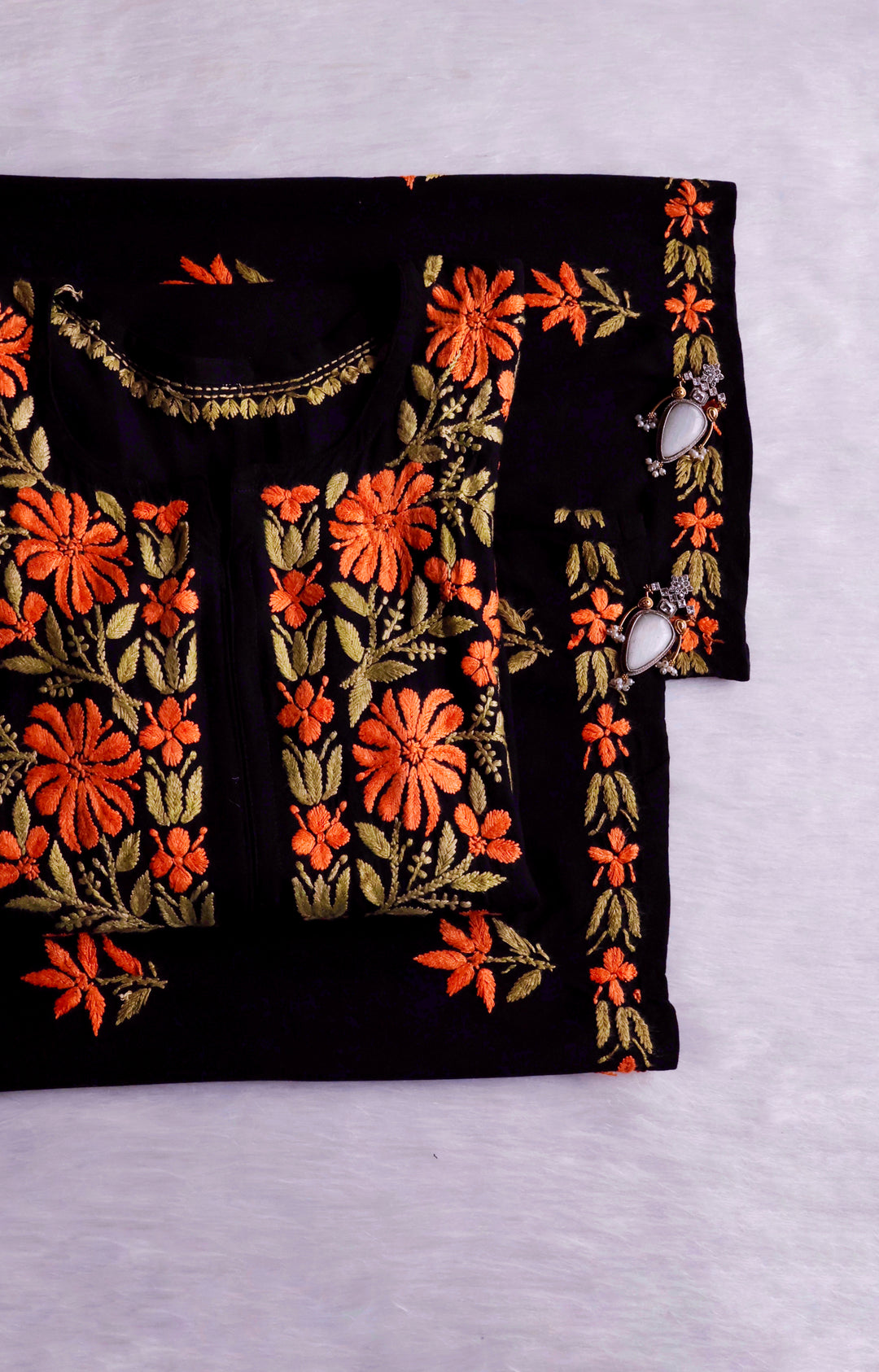 Gulaab Black, Saffron & Green Rayon Kurta Set
