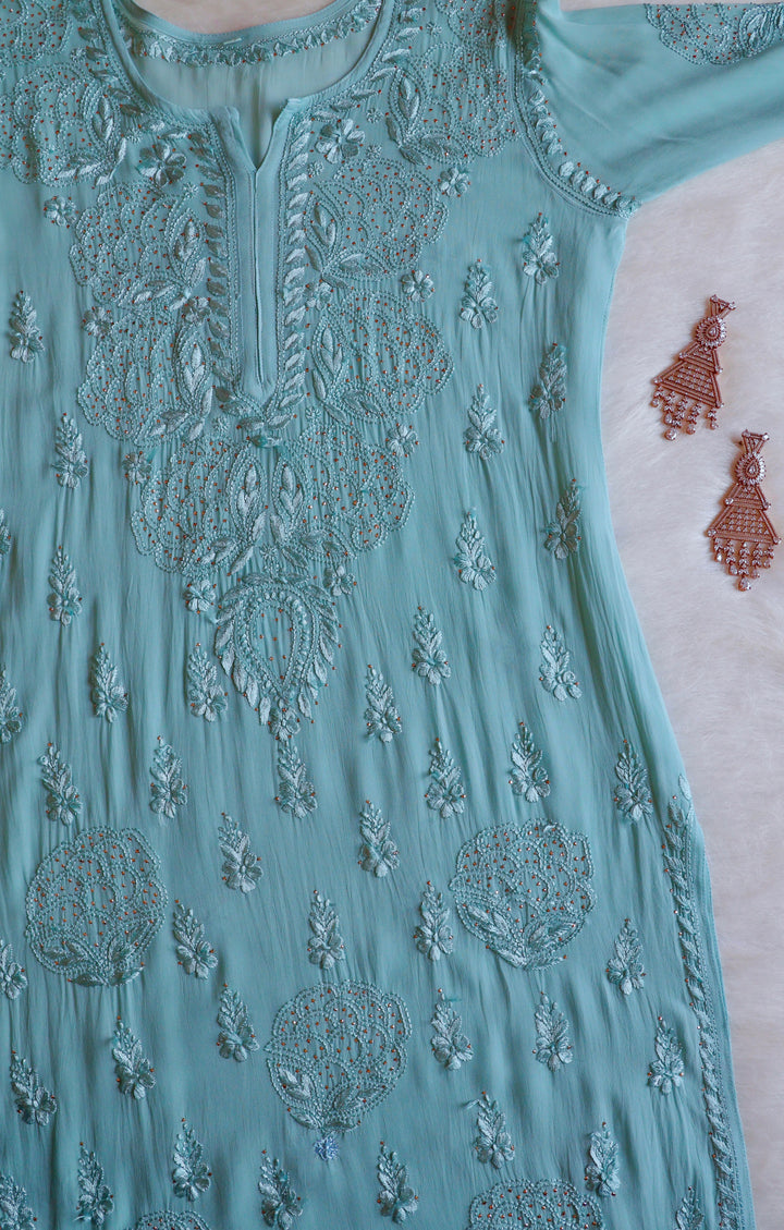 Hanaa Sea Blue Viscose Georgette Kurta