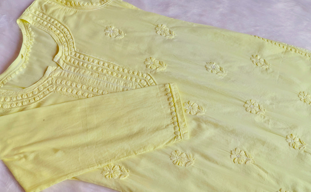 Saleha Pastel Yellow Cotton Kurta