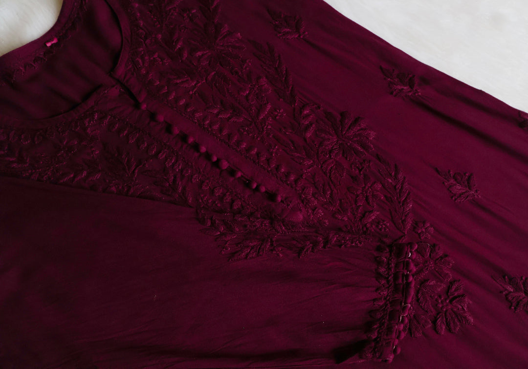 Enaara Deep Plum Potli Button Rayon set