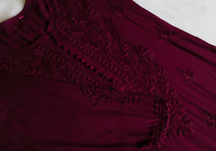 Enaara Deep Plum Potli Button Rayon set