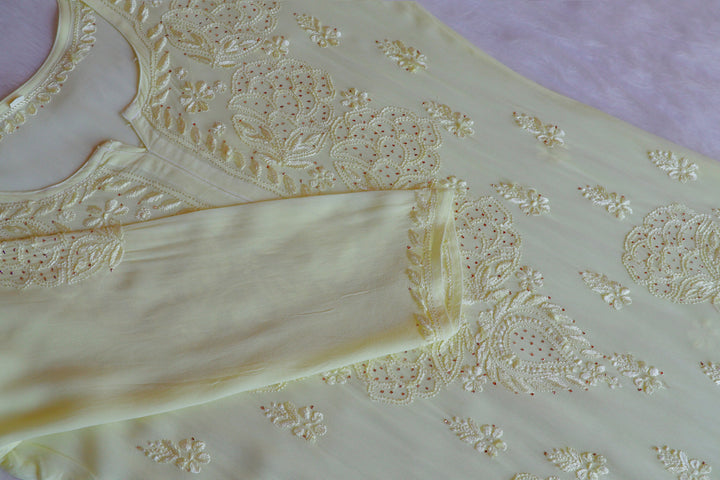 Hanaa Pastel Yellow Viscose Georgette Kurta