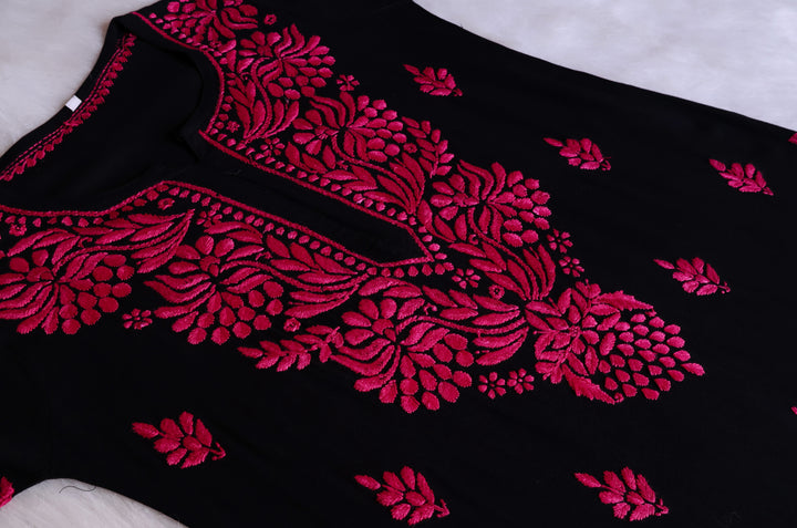 Noora Black & Deep Pink Long Rayon kurta