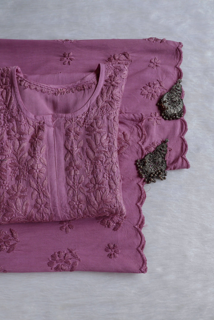 Alishba Dusty Purple Scalloped Rayon set