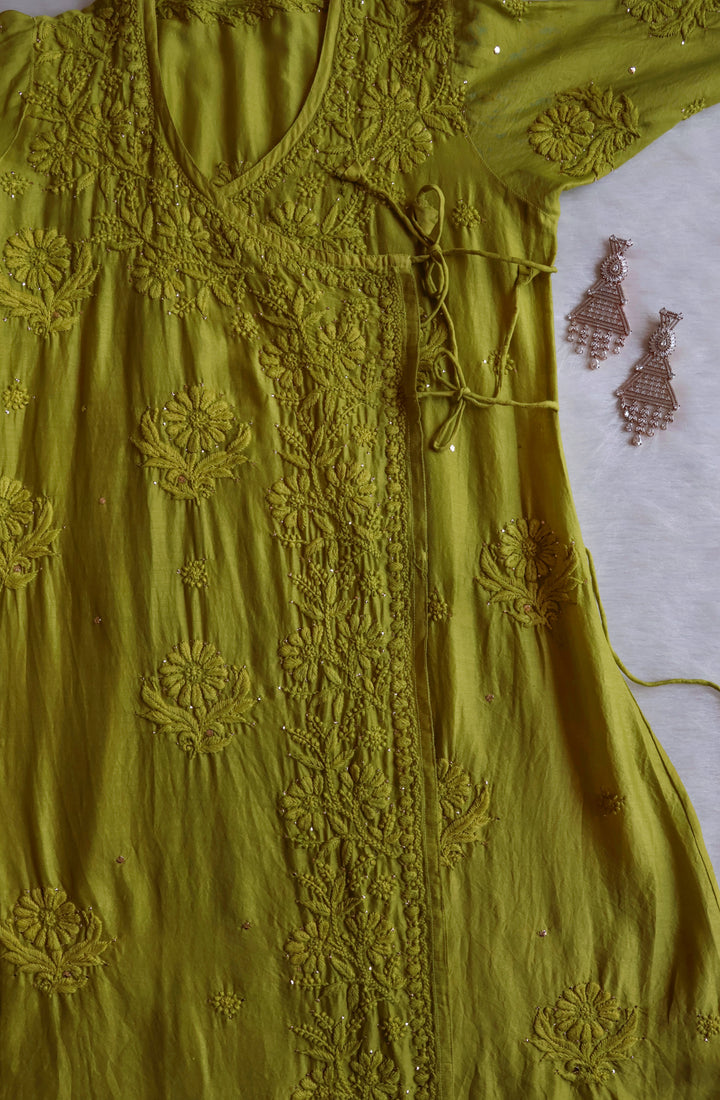 Noor Green Pure Chanderi Silk Angarakha