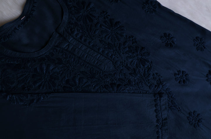 Nazakat Navy Blue Cotton short kurta