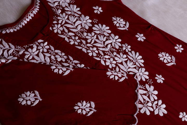 Maisha Maroon Scalloped Long Rayon Kurta