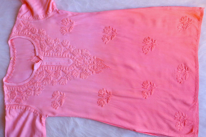 Gul Rose Pink Ombre Short Rayon Kurta