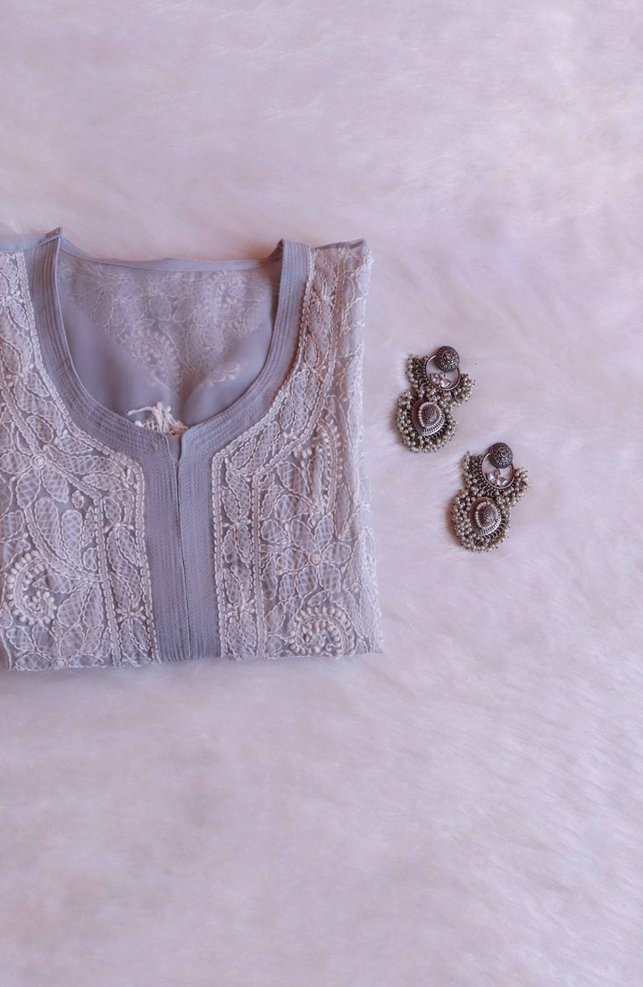 Nazish Grey & White Long Georgette kurta