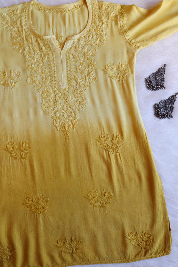 Gul Mustard Ombre Short Rayon Kurta