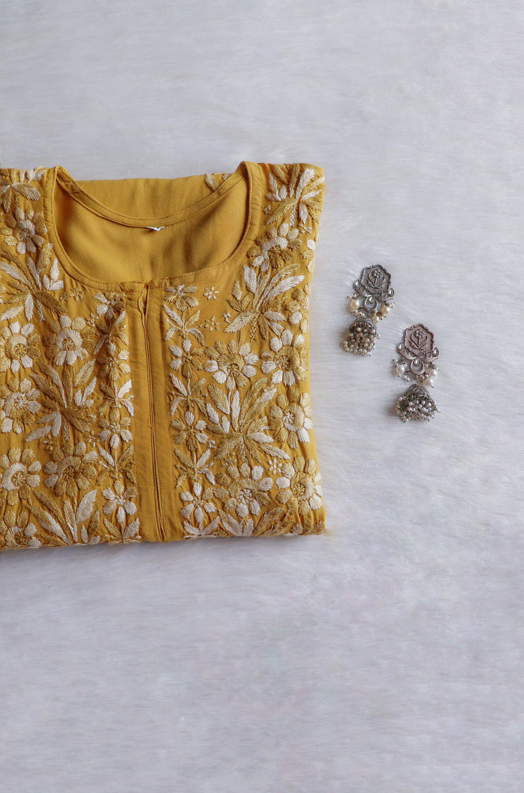 Nuresa Mustard Ombre Thread Long Rayon Kurta