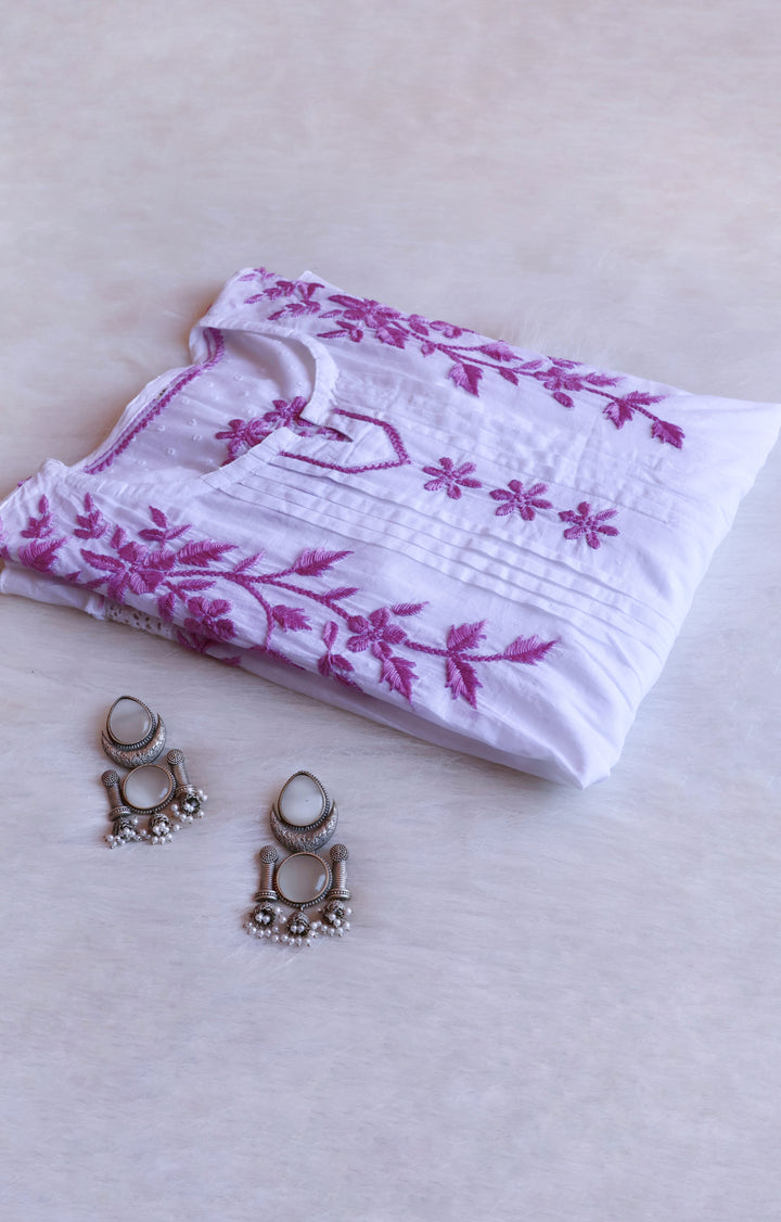 Nazakat White & Dusty Purple Premium Cotton kurta