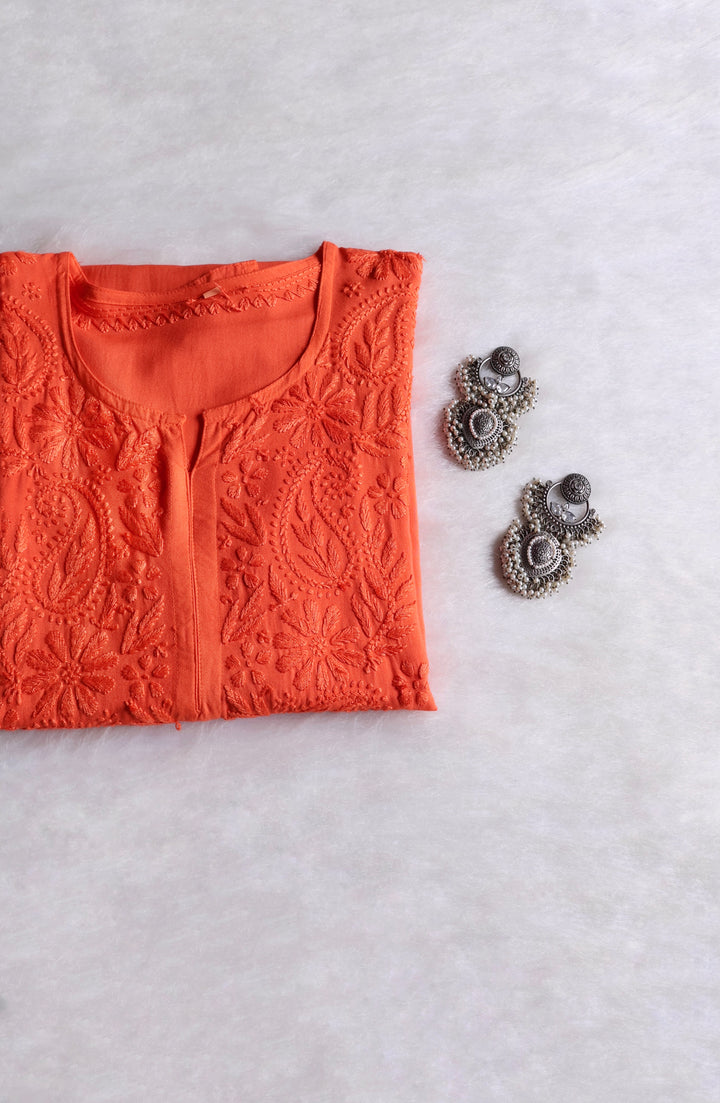 Zahrah Rust Ombre Long Rayon Kurta