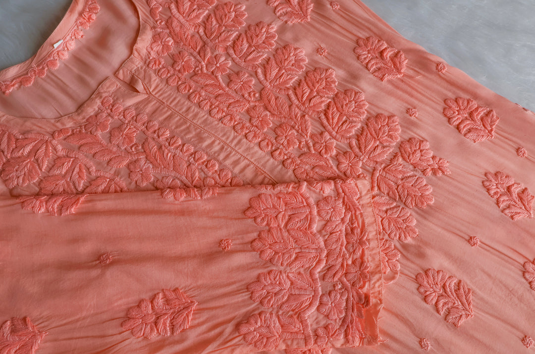 MehrNaaz Peach Pure Muslin Kurta