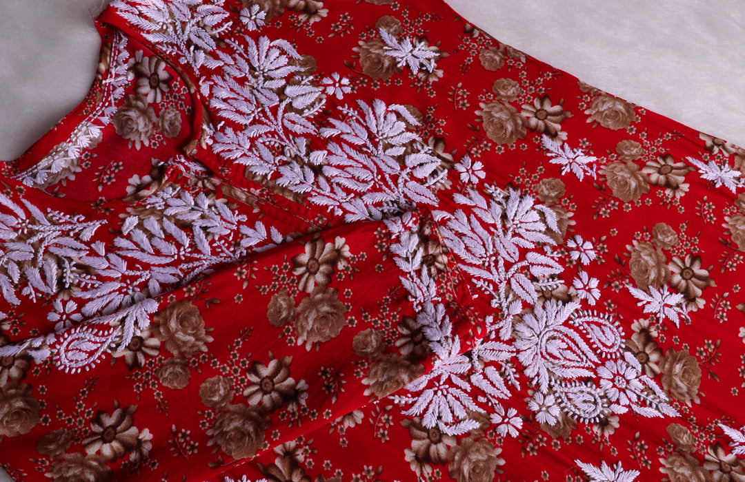 Gul-E-Bahaar Red Long Rayon kurta