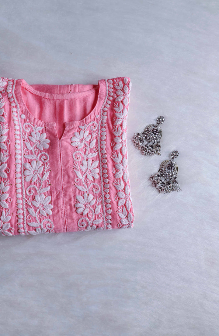 Alizah Baby Pink Linen Chanderi Mukaish Kurta